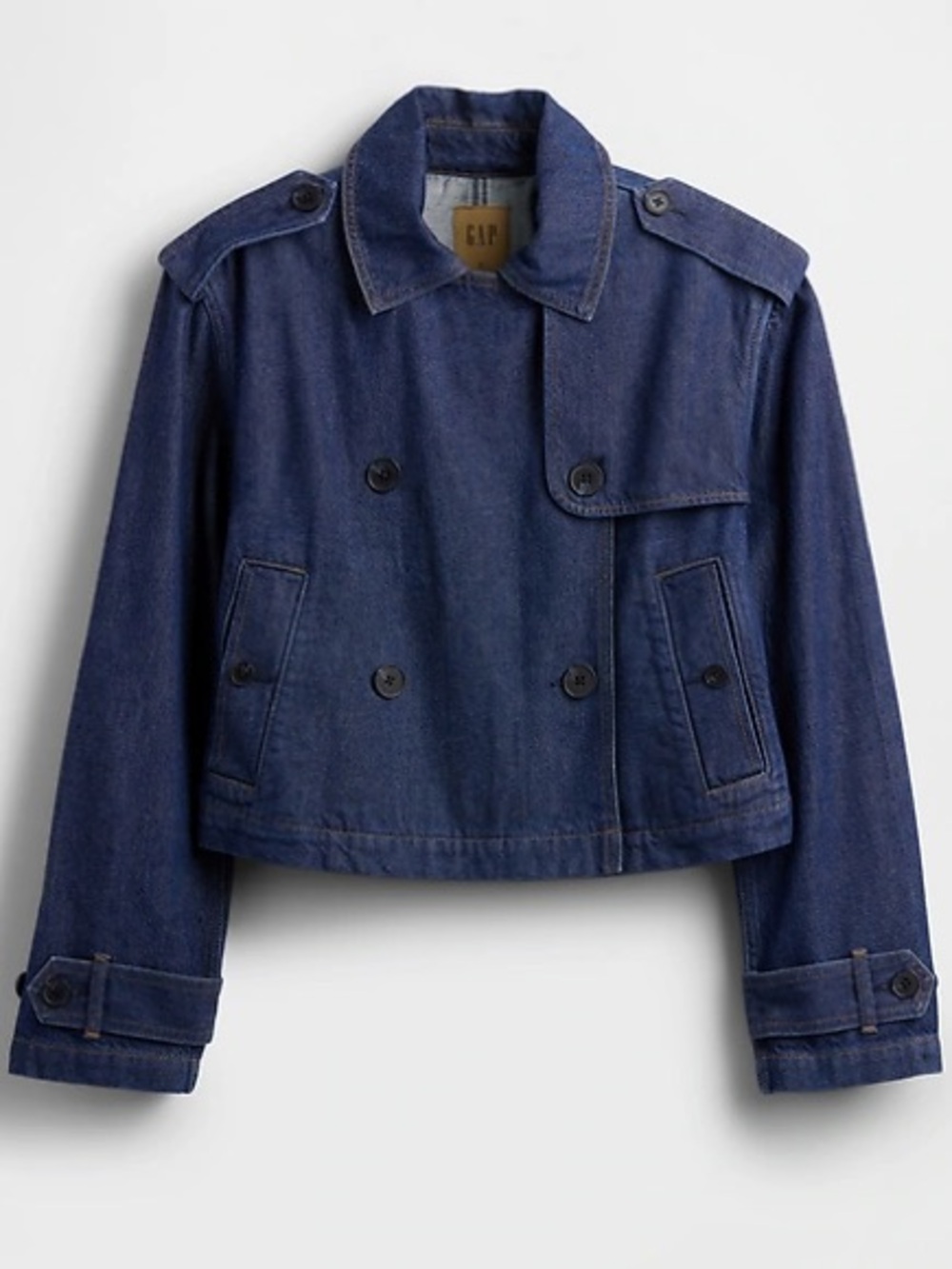 NWT GAP Size XXL UltraSoft Denim Crop Trench Jacket - Dark Wash ($210 New)